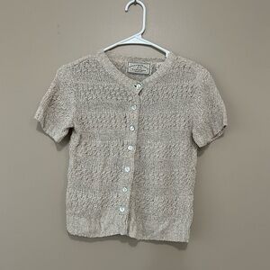 Vintage American Eagle Silk & Linen Blend Short Sleeve Cream Cardigan size Small